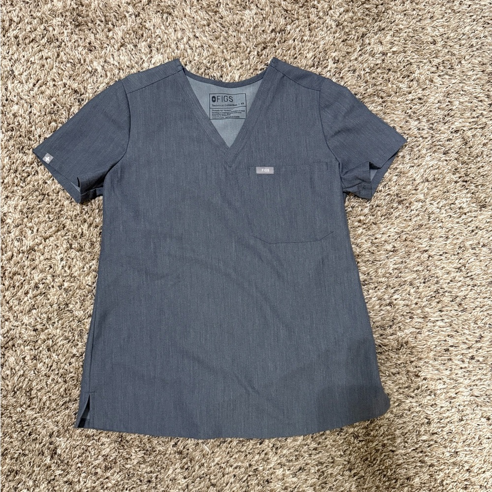 Figs Charcoal V-Neck Medical Scrub Top